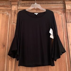 Susina L.Sleeve Top With Ruffled Bell Sleeves Black Size Small